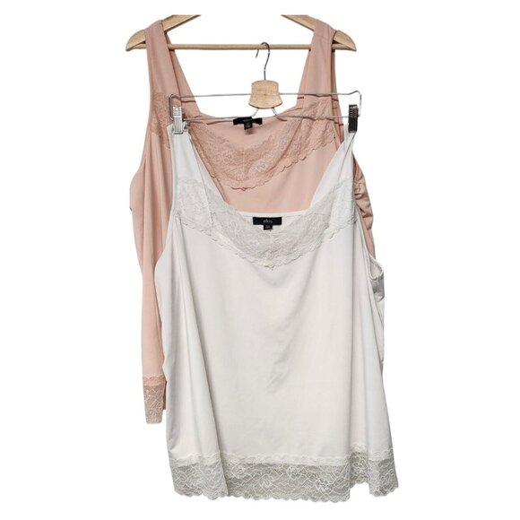 Pair Ellos Size 26/28W Lace Camis White Pink Y2K - Picture 1 of 7